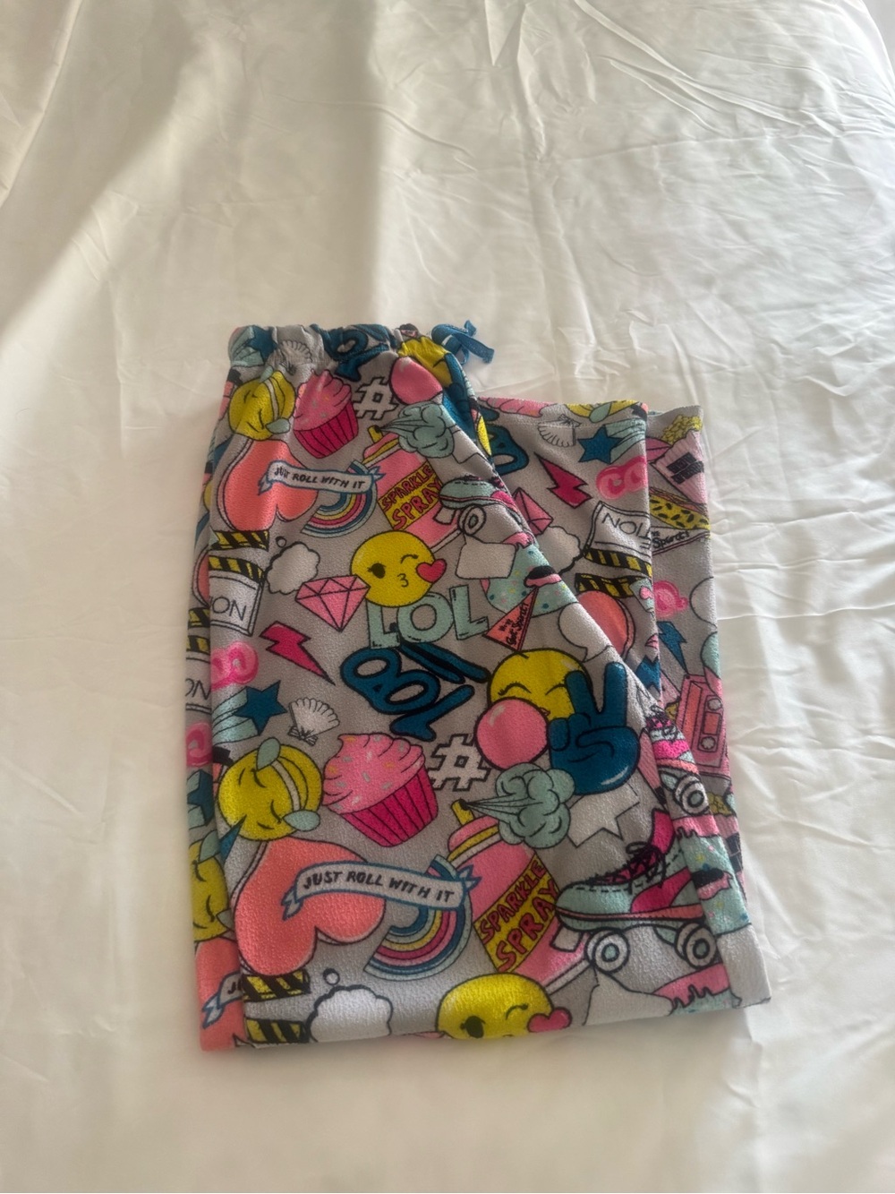 Girls' Multicolor Emoji Print Fleece pajama Pants